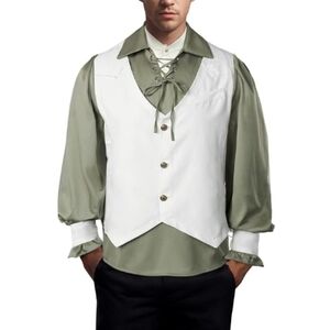 Pirate Medieval Victorian Cosplay Vest Shirt Costume White /Green
